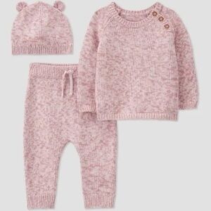 Newborn Carter’s Just One You Baby Girls Pink Knit 3PC Set Sweater Pants Hat NB